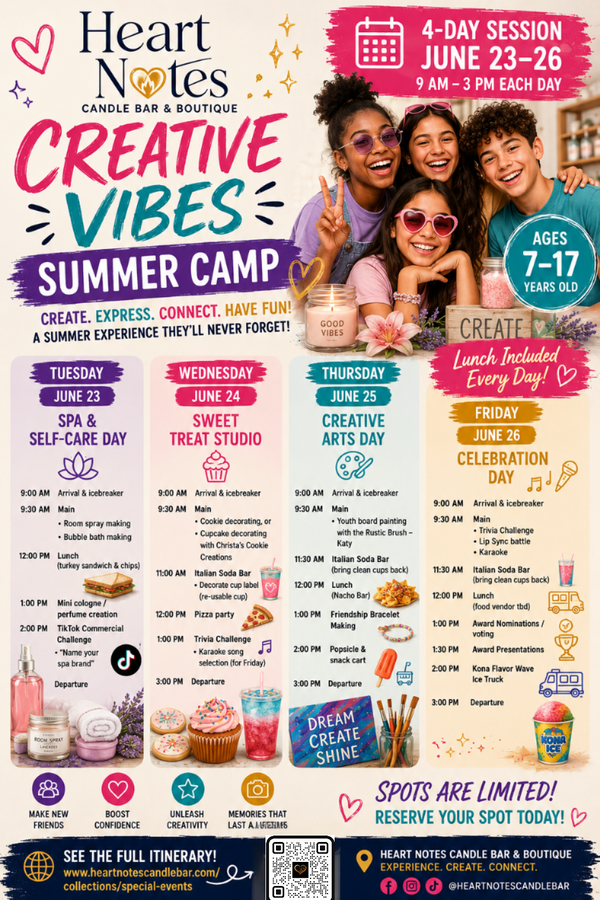 Creative Vibes Summer Camp: June 23-26, 2026 - $175 EARLY REGISTRATION RATE!